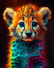 Adorn your wall with a multicolor baby cheetah featuring a captivating Wild Animal Portraits