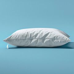 A classic white pillow, isolated on a blue background, soft and inviting