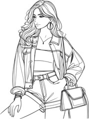 line art bride girl and mordan Woman line Drawing design.