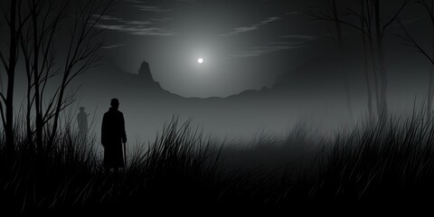 silhouette of a person in the woods