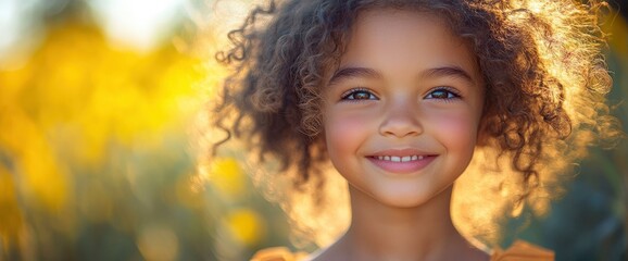 Fototapeta premium Portrait of a Smiling Young Girl with Curly Hair