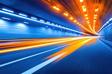 Futuristic illuminated tunnel with vibrant light trails