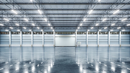 Interior of a bright hangar. industrial premises. 3d illustration