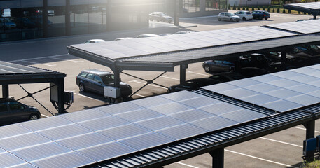 Parking space with solar panels on a roof
