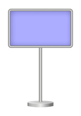 Light purple signboard with metal pole isolated on a transparent background. Rectangular signpost. 3D metal roadside pointer. Blank billboard