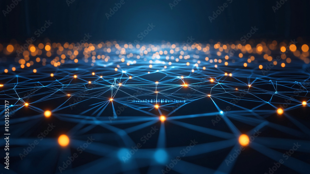 Poster Network of connecting lines and glowing dots creates a technological backdrop