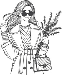 line art bride girl and mordan Woman line Drawing design.