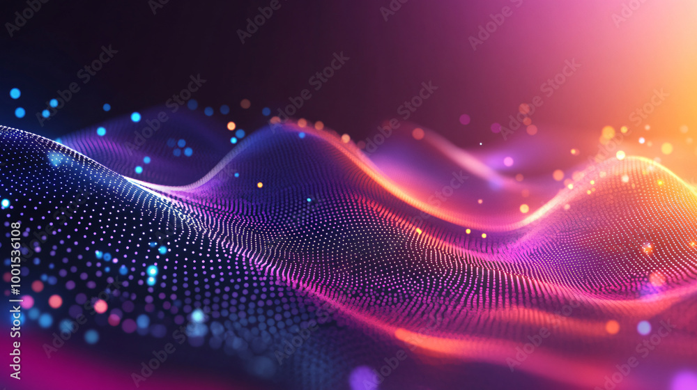 Leinwandbilder digital particles create a vibrant wave of colors and glowing effects in cyberspace, ideal for scien