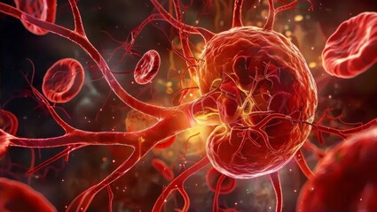 Detailed Close-Up of Biological Cells and Vessels