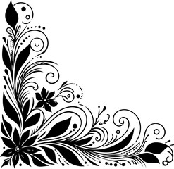 Elegant black and white floral ornament for corner design