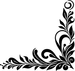 Elegant black and white floral ornament for corner design