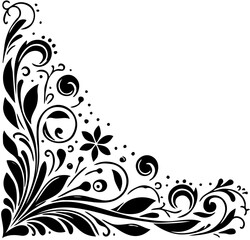 Elegant black and white floral ornament for corner design