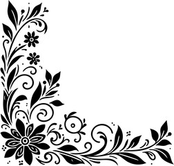 Elegant black and white floral ornament for corner design