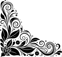 Elegant black and white floral ornament for corner design