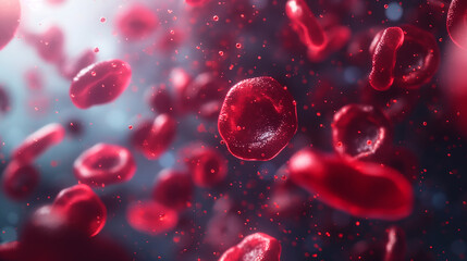 Microscopic view of red blood cells and plasma in human circulation under a microscope for medical analysis