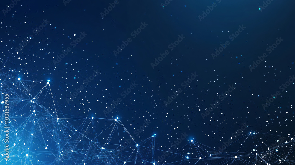 Aufkleber Blue background with glowing particles and connecting dots and lines as network grows