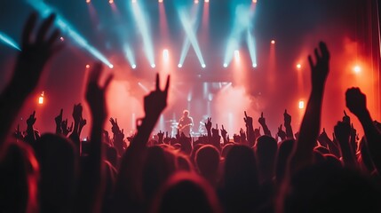 Fototapeta na wymiar Crowd Cheering and Clapping at a Live Event in a Celebratory Atmosphere, Concert & Party