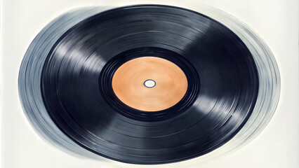 Obraz premium Hand-drawn vinyl record with bold black grooves and orange center on a white background