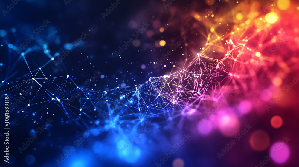 Aufkleber Creating connections: lines and dots form a network against a vibrant gradient backdrop