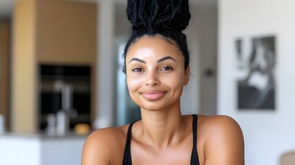 Beautiful Smiling Woman With Black Hair Bun
