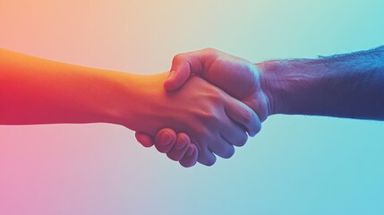 A virtual handshake on a smooth gradation light color backdrop, emphasizing the concept of digital collaboration and professional growth