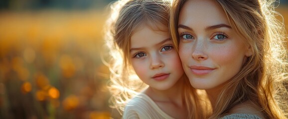 Obraz premium Mother and Daughter Embrace in Golden Sunlight