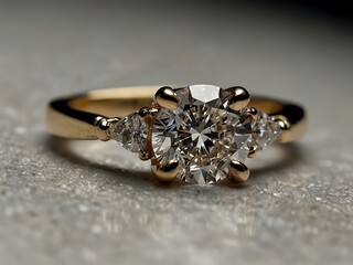 Close-up of a diamond ring with side diamonds.