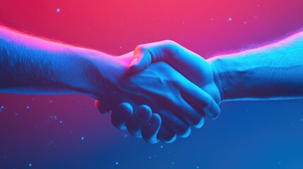 A virtual handshake with a calming gradation color backdrop, showcasing the idea of modern digital communication and partnership