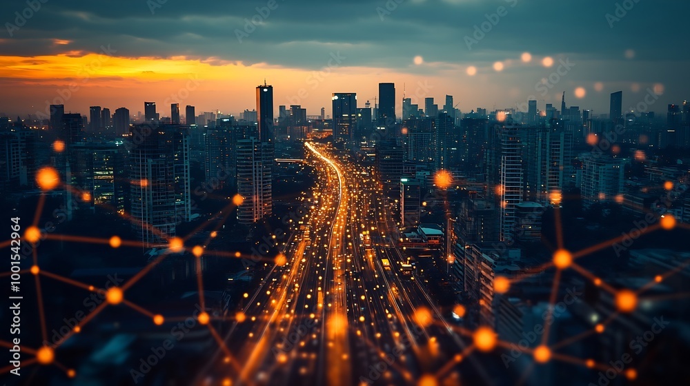 Poster Digital technology IoT Internet of Things Global internet network and social media communication for digital marketing and global business mobile banking via mobile app wireless techno : Generative AI