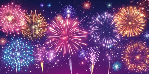 Fototapeta premium Vibrant Fireworks Bursting in Starry Night Sky
