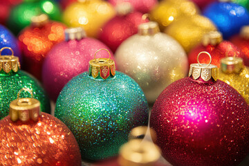 Sparkling array of colorful Christmas baubles