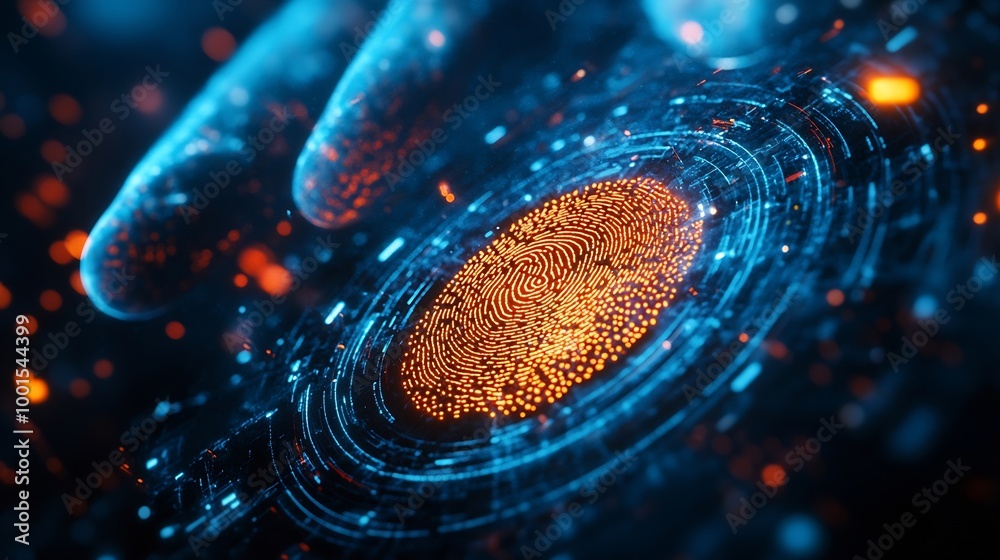 Fototapete fingerprint scan provides security access with biometrics identification business technology safety 