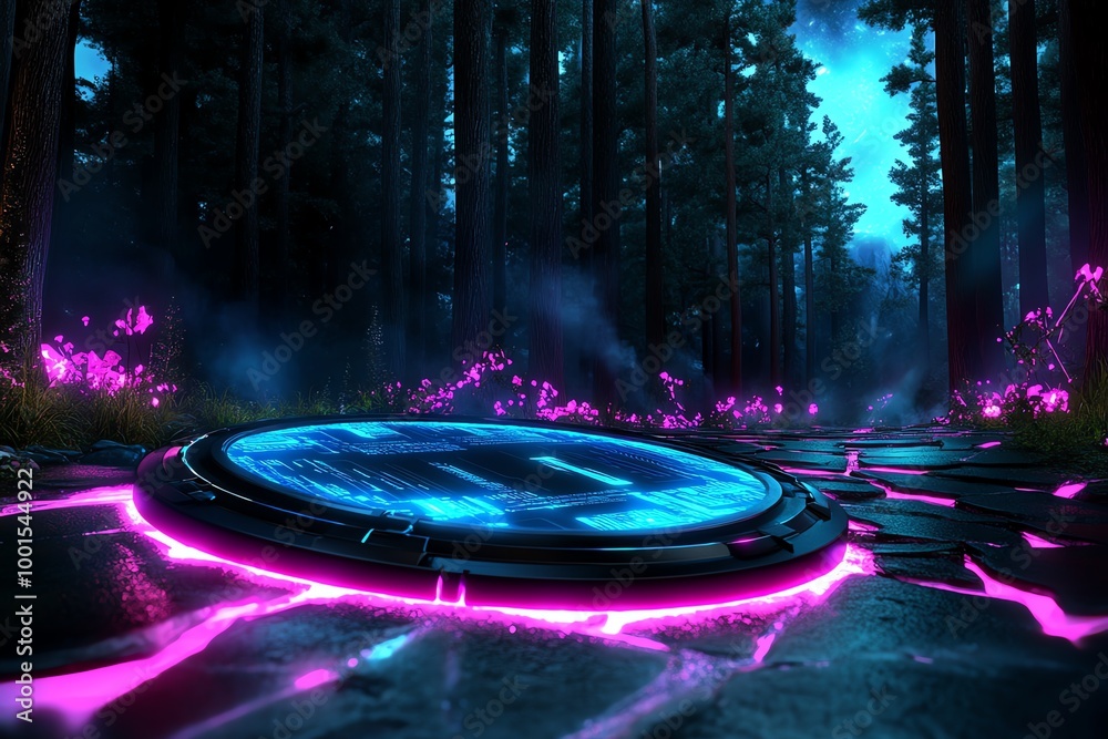 Aufkleber Phishing attempt visualized as a magical trap set in a glowing forest, snaring unsuspecting travelers carrying data scrolls