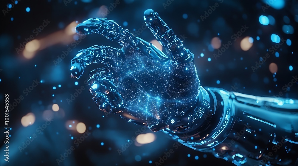 Fototapete Man using tools AI technology smart robot science and artificial intelligence technology and innovation futuristic and global connection for providing access to information and data on : Generative AI