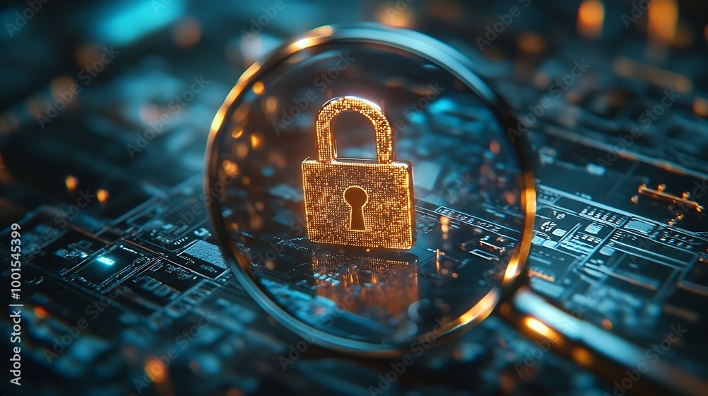 Leinwandbilder Magnifying Glass Focusing on Padlock and User Login Interface for Online Security and Protection topics on data security online protection and user safetydigital privacy and secure log : Generative AI