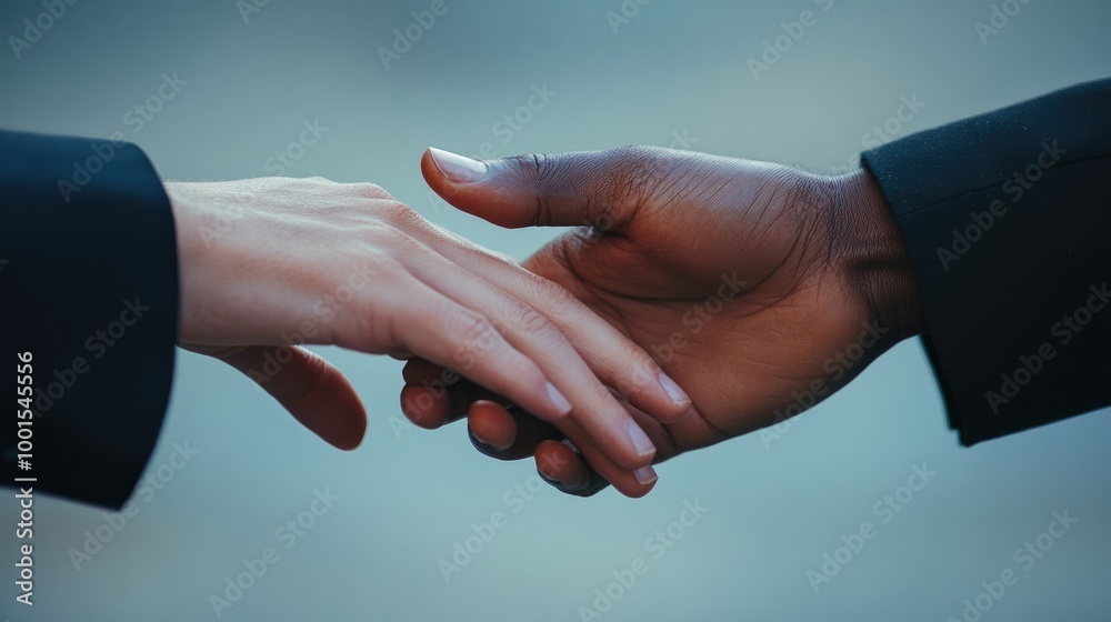 Wall mural business fingers about to make contact in a close-up full frame shot, representing collaboration and