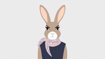 Stylized Rabbit Character with Scarf and Determined Expression