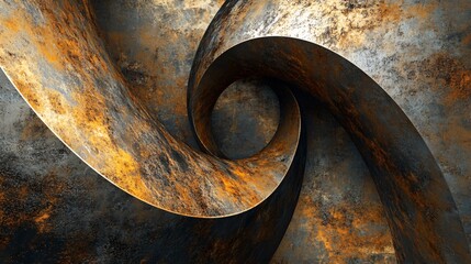 Abstract metallic background with rusty texture and curved shapes.