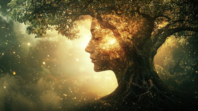 Spiritual image old version of you spiritual behind your higher self meditate in tree of life, cinematic, photorealistic, ultra detailled