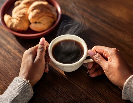 Taza de caf&eacute; caliente en las manos