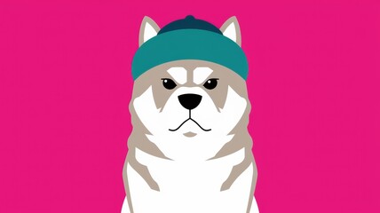 Stylized Dog in Beanie Against Pink Background