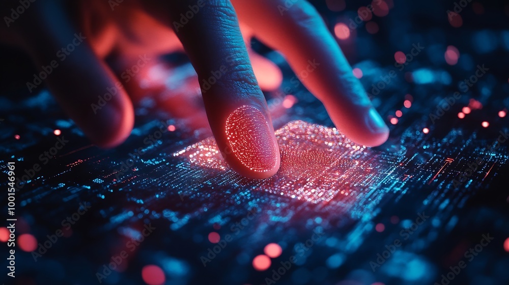 Poster Concept of cyber security digital technology business people use fingerprints to access personal cybersecurity keeping users personal information safe secure internet access : Generative AI