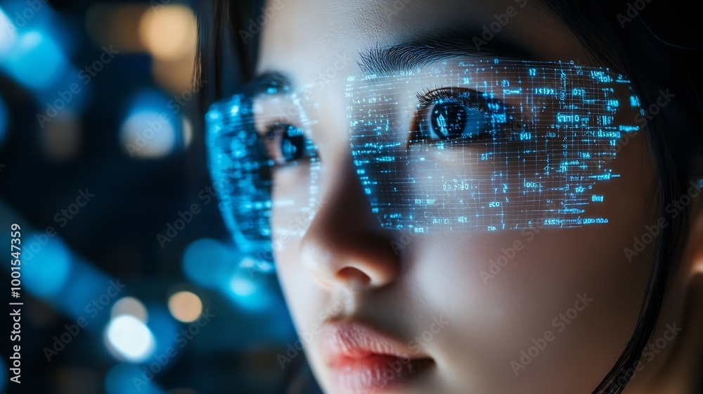 Leinwandbilder Cyber security data protection Woman using mobile phone and fingerprint or face id scan to access personal data security on secured network connection Biometric technology data encrypt : Generative AI