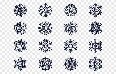 Vector set of snowflakes png. Snowflake png. Snowflakes, snow, winter. Icons of snowflakes of different shapes.