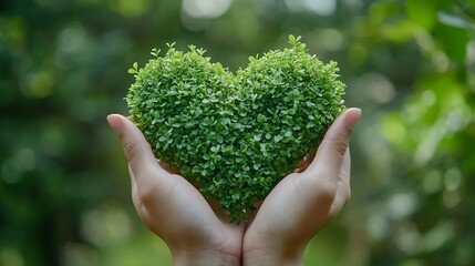 Hands holding green heart shaped tree planting trees loving the environment protecting nature Nourishing the plants World Environment Day To help the world look beautiful Forest conser : Generative AI