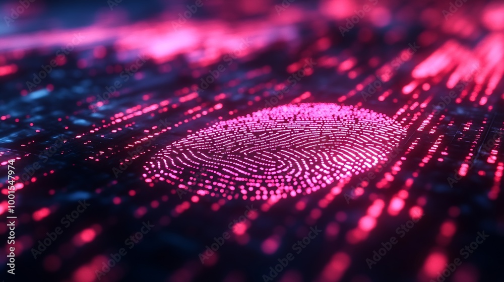 Leinwandbilder Panoramic web banner of Fingerprint scan provides security access with biometrics identificationFuturistic Technology in Cyber security and data protectionRPA5gbig dataiotvrmixed virtu : Generative AI