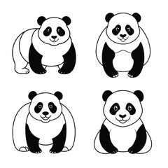 4 panda vector illustration line art