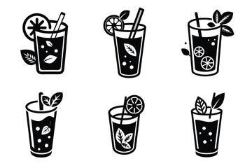 Black and white icon of a white glass with a mint lemonade 