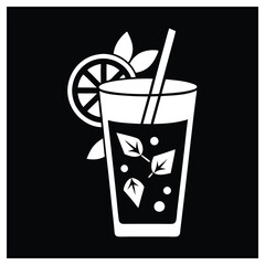 Black and white icon of a white glass with a mint lemonade 