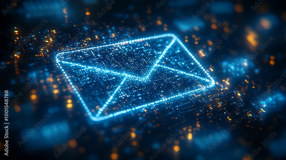 Poster Envelope and email symbol on a blue background Concept email address Internet technologies and contacts for communication Communication over the network business and correspondence : Generative AI
